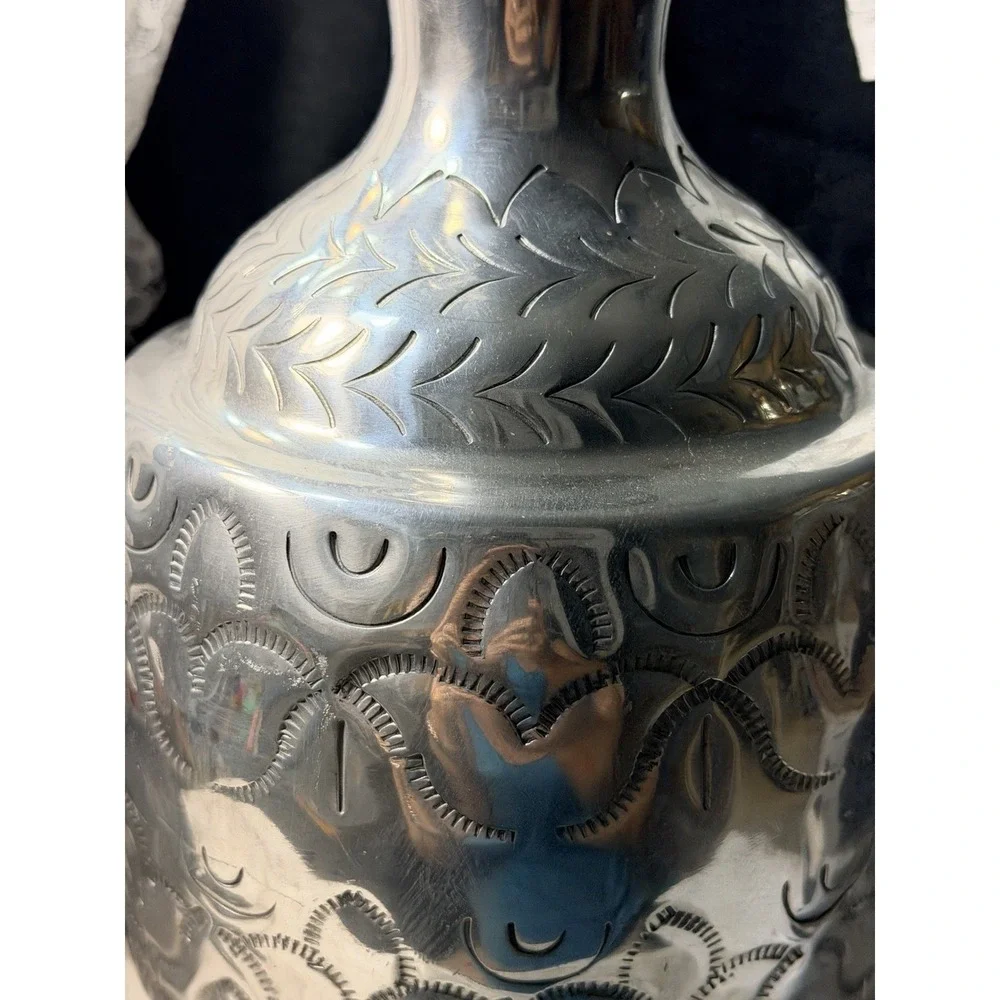 VTG Handcrafted Silver Metal Vase Indian Hammered 14